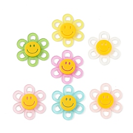 Acrylic Cabochons, with Glitter Powder, Flower with Smiling Face