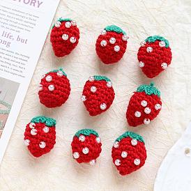 Handicraft Wool Knitting 3D Strawberry Ornament Accessories, with Imitation Pearl, for DIY Costume, Hat, Bag, Hair Accessories