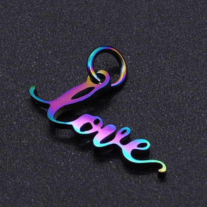 Ion Plating(IP) 201 Stainless Steel Pendants, for Valentine's Day, with Jump Rings, Word Love