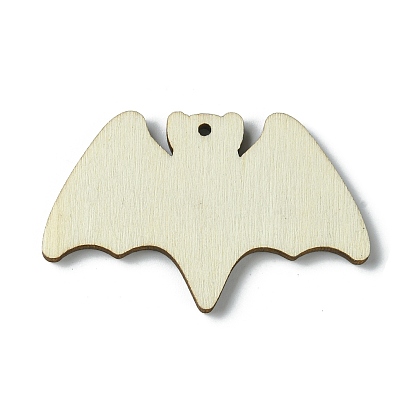 Gros pendentifs en bois imprimé simple face halloween, breloques en forme de chauve-souris avec boo