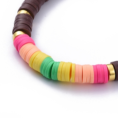 Stretch Bracelets, with Polymer Clay Heishi Beads and Electroplate Non-magnetic Synthetic Hematite Beads