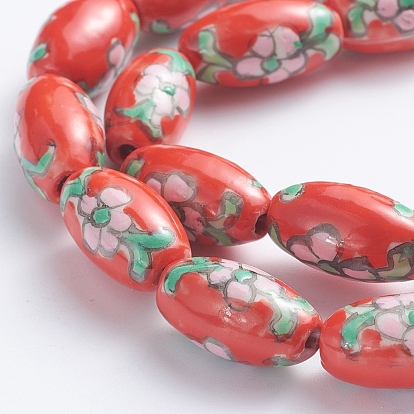 Perles de porcelaine imprimés faits à la main, ovale