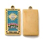304 Stainless Steel Pendants, with Enamel and Rhinestone, Golden, Rectangle with Tarot Pattern