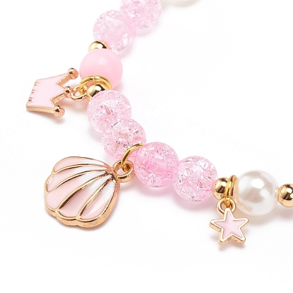 Bracelet extensible imitation perle acrylique, alliage émail coquille couronne étoile bracelet à breloques pour femme