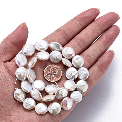 Природные Кеши жемчуг пряди, культивированный пресноводный жемчуг, плоско-круглые