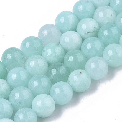 Perles naturelles de quartz brins, teints et chauffée, imitation couleur amazonite, ronde