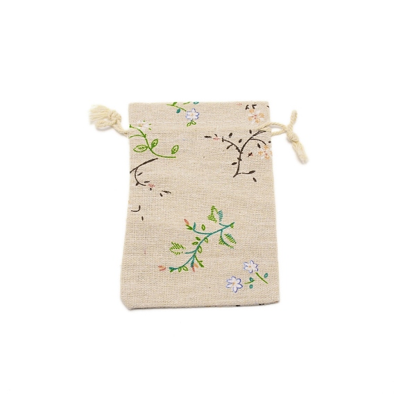 Sac de rangement en coton, sac de cordon, rectangle avec motif floral