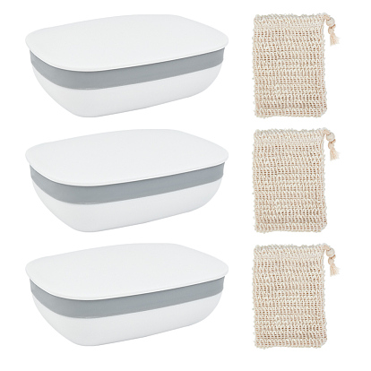BENECREAT Plastic Soap Container Travel Soap Case Holder Soap Dishes with Linen Soap Bag for Home Bathroom Outdoor