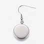 Stainless Steel Dangle Earrings, Cabochon Settings, Flat Round