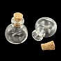 Botella de vidrio redondo y plano para envases de cuentas, con tapón de corcho, deseando botella, 25x20x11 mm, agujero: 6 mm