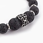 Bracelets extensibles en perles de lave naturelle, avec 304 accessoire en acier inoxydable, croix