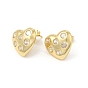 Boucles d'oreilles clous en forme de cœur avec zircons cubiques transparents, bijoux en laiton pour femmes