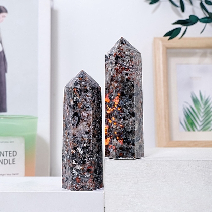 Point Tower Natural Fluorescent Syenite Rock Home Display Decoration, Healing Stone Wands, for Reiki Chakra Meditation Therapy Decors, Hexagon Prism