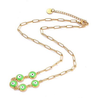 Brass Enamel Evil Eye Link Chain Necklaces, with Lobster Claw Clasps, Golden