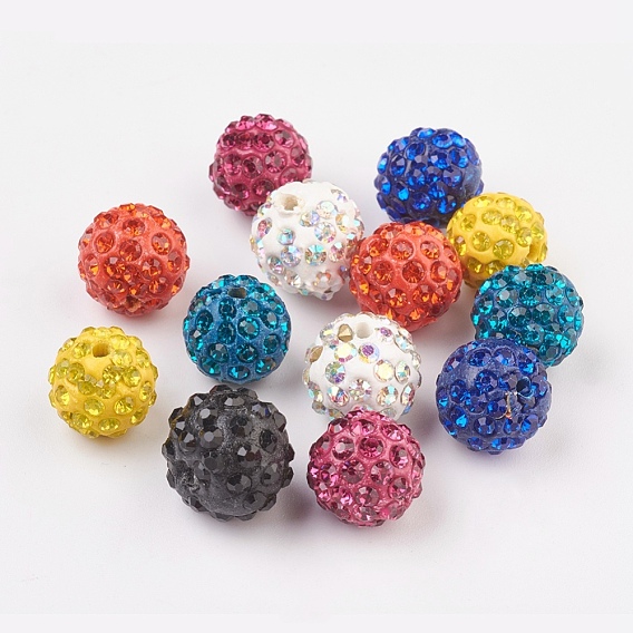 Perles de boule pave disco , Perles de strass d'argile polymère , ronde