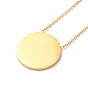 304 Stainless Steel Flat Round Pandant Necklace for Women, Golden
