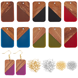 Boucles d'oreilles pendantes rectangulaires bicolores olycraft kit de fabrication de bricolage, y compris les pendentifs en résine opaque et en bois de noyer, Crochets d'oreille en laiton, fer Anneaux ouverte