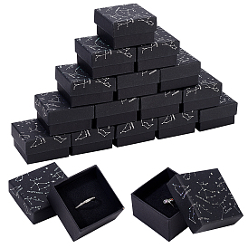 Superfindings estampage à chaud bijoux boîtes en carton, avec une éponge à l'intérieur, pour les bagues, petites montres, , Des boucles d'oreilles, , carrée