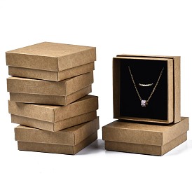 Cardboard Jewelry Set Box, for Ring, Earring, Necklace, with Sponge Inside, Square