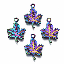 Rainbow Color Alloy Pendants, Cadmium Free & Lead Free, Maple Leaf