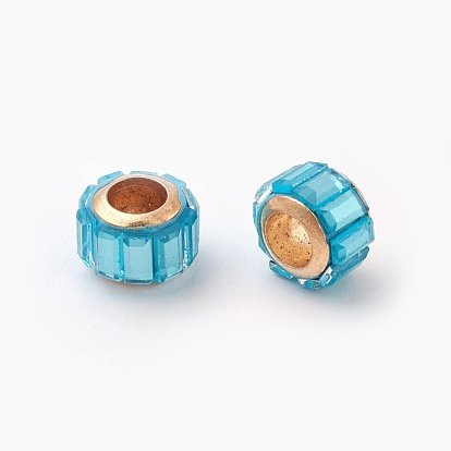 Glass European Beads, Large Hole Beads, with Alloy Cores, Column