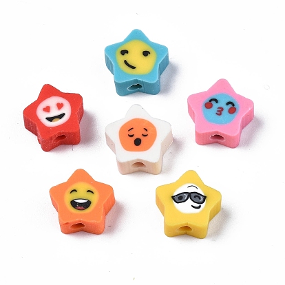 Handmade Polymer Clay Beads, Star with Expression
