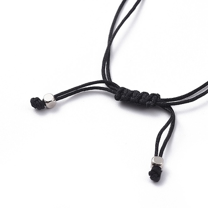 Unisex Adjustable Nylon Thread Cord Braided Beaded Bracelets, with Gemstone Beads and Platinum Plated Brass Beads