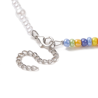 Perle de rocaille en verre et colliers en perles d'imitation en plastique ABS pour femmes, avec 304 fermoirs inox 