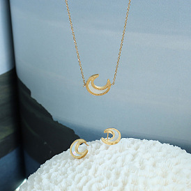 French Style White Seashell Moon Pendant Necklace Earrings Set for Women