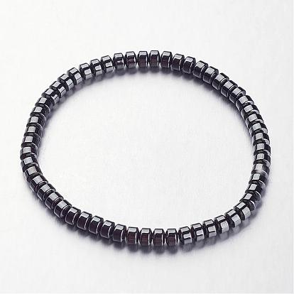 Non-magnetic Synthetic Hematite Beaded Stretch Bracelets, Flat Round