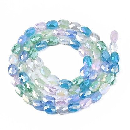Electroplate Glass Beads Strands, AB Color Plated, Faceted, Oval