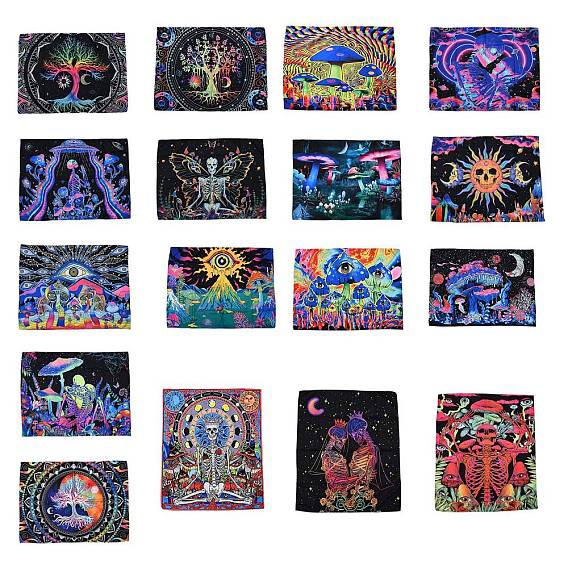 UV Reactive Blacklight Tapestry, Polyester Decorative Wall Tapestry, for Home Decoration, Rectangle
