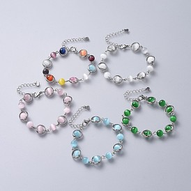 Bracelets perles oeil de chat, avec cadres à perles en laiton et 304 pièces en acier inoxydable