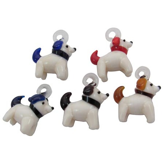 Handmade Lampwork Puppy Pendants, Cartoon Dog, 34x30mm, Hole: 5mm