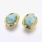 Natural Amazonite Beads, with Golden Plated Edge Brass Findings, Faceted, Oval