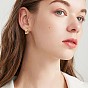Shell Pearl C-shape Stud Earrings with Clear Cubic Zirconia, 430 Stainless Steel Half Hoop Earrings for Women
