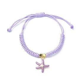 Starfish Shape Alloy Enamel Pendant Bracelets, Adjustable Waxed Polyester Braided Cord Bracelets, for Women