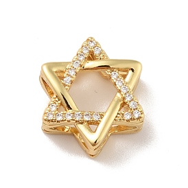 Brass Micro Pave Cubic Zirconia Pendants, Cadmium Free & Lead Free, Long-Lasting Plated, Star of David, Clear