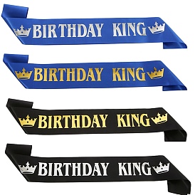 Mot anniversaire roi & couronne ceinture d'anniversaire, ceinture d'étiquette d'anniversaire, pour les fournitures de décoration de fête d'anniversaire pour hommes