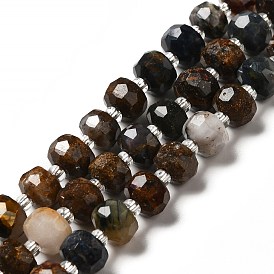Natural Pietersite Beads Strands, with Seed Beads, Faceted, Rondelle