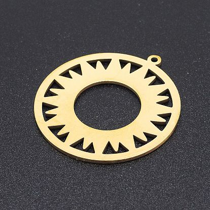 Ion Plating(IP) 201 Stainless Steel Solar Eclipse Pendants, Laser Cut, Ring with Sun