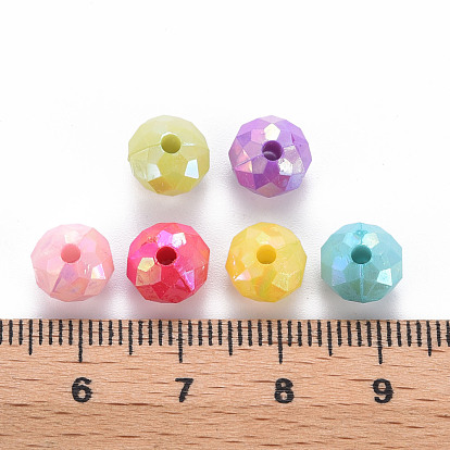 Opaque Acrylic Beads, AB Color Plated, Faceted Rondelle