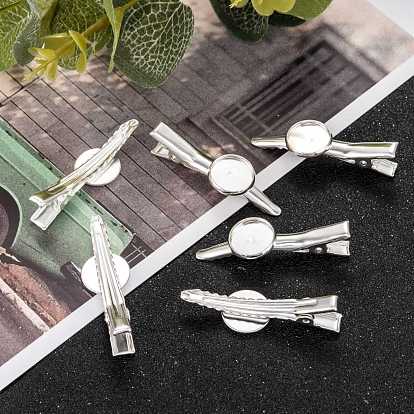 Iron Alligator Hair Clip Findings, Unique Vintage Jewelry Findings for Hair Accessories, Nickel Free, Flat Round, 44x18mm, Tray:16x16mm