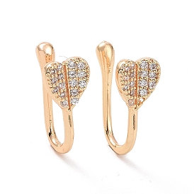 Boucles d'oreilles manchette cœur en zircone cubique transparente, bijoux en laiton non perçants pour femmes