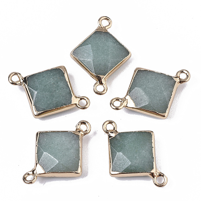 Natural Gemstone Links/Connectors, with Golden Tone Iron Edge, Faceted, Rhombus