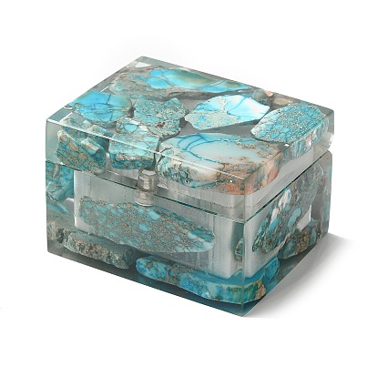 Cajas de regalo de resina transparente, con jaspe imperial natural teñido y cierres magnéticos