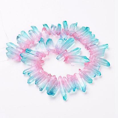 Natural Quartz Crystal Beads Strands, Pointed Pendants, Faceted, Dyed, Two Tone, Column