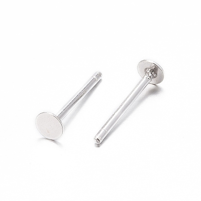 925 Sterling Silver Flat Pad Stud Earring Findings, Earring Posts with 925 Stamp