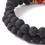 2Pcs 2 Style Synthetic Lava Rock & Natural Red Agate Carnelian(Dyed & Heated) & Tiger Eye Beaded Stretch Bracelets Set, Essential Oil Gemstone Jewelry for Women