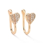 Clear Cubic Zirconia Heart Cuff Earrings, Brass Non-piercing Jewelry for Women